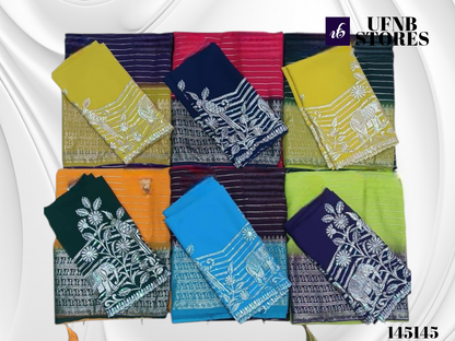 UFNB GEORGETTE SAREE PADDING PATTU MULTICOLOR